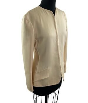Vintage CAROLYNE ROEHM Cream Wool Long Sleeve Zip Collarless Blazer Jacket Sz 6